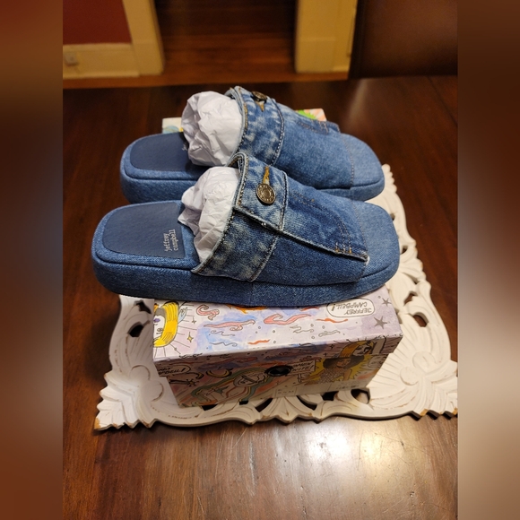 Jeffery Campbell Blue Sky Denim Slide Sandal Size 8.5 - Picture 5 of 13